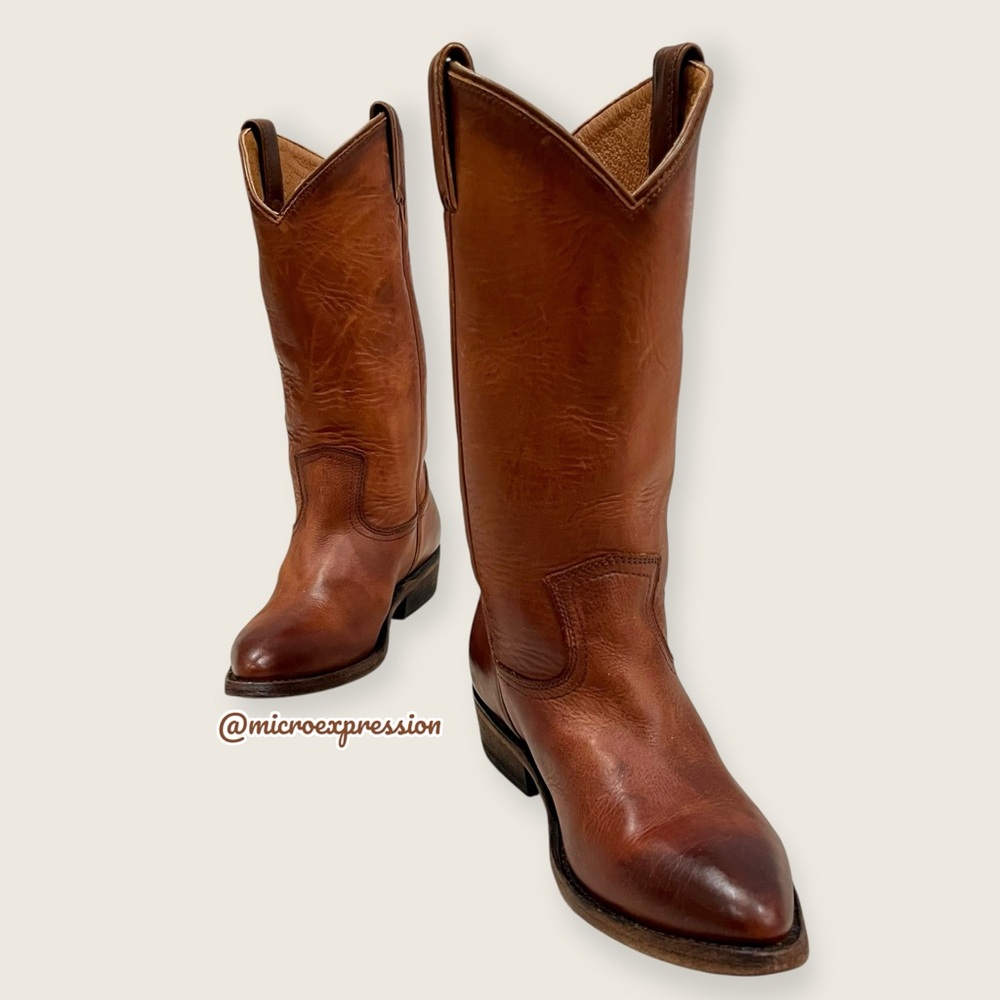 $399 Frye Billy Pull On Cognac Leather Western Low Heel Cowboy Rodeo Riding Boot - Picture 10 of 16